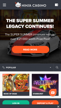 Ninja Casino Homepage Mobile