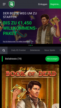 Bet90 Casino Homepage Mobile