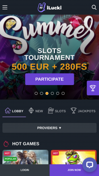 iLucki Casino Homepage Mobile