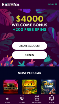 Kahuna Casino Homepage Mobile