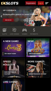 1xSlots Casino Homepage Mobile