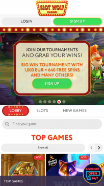 Slotwolf Casino Homepage Mobile