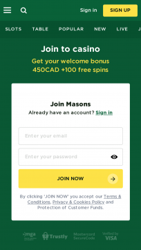 Mason Slots Homepage Mobile