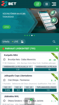 22 Bet Homepage Mobile