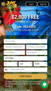 Juicy Vegas Casino Homepage Mobile