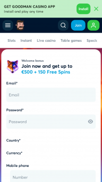 Goodman Casino Homepage Mobile