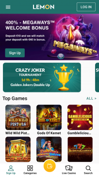 Lemon Casino Homepage Mobile