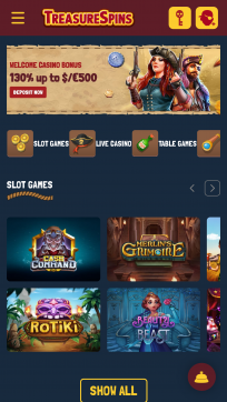 Treasure Spins Homepage Mobile