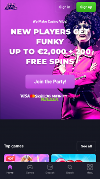 SpinFever Casino Homepage Mobile