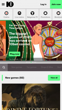 10Bet Casino Homepage Mobile