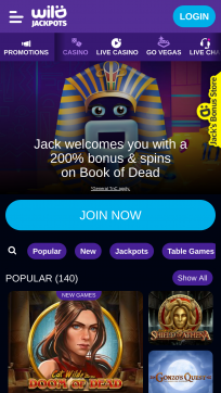 Wild Jackpots Homepage Mobile