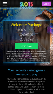Slots Heaven Homepage Mobile