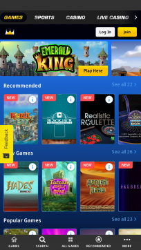 OddsKing Casino Homepage Mobile