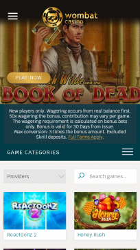 Wombat Casino Homepage Mobile