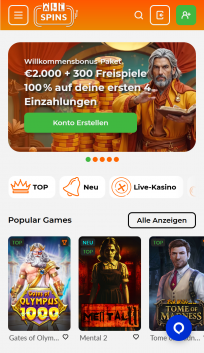 AllSpins Homepage Mobile
