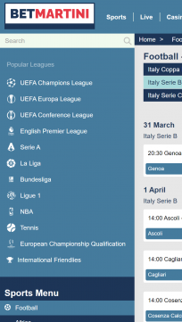 BetMartini Homepage Mobile