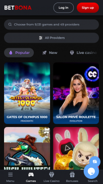 BetBona Casino Homepage Mobile