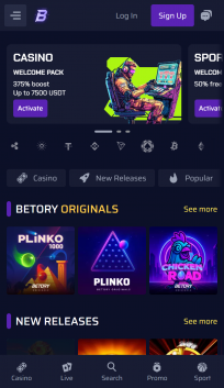 Betory Casino Homepage Mobile