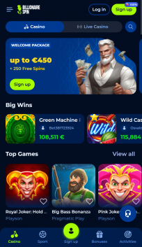 BillionaireSpin Homepage Mobile