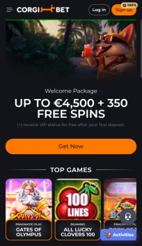 CorgiBet Casino Homepage Mobile