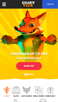 CrazyFox Casino Homepage Mobile