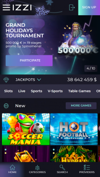 Izzi Casino Homepage Mobile
