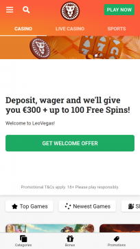 LeoVegas Homepage Mobile