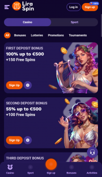 LiraSpin Homepage Mobile