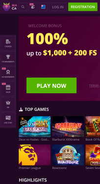 MalinaCasino Homepage Mobile