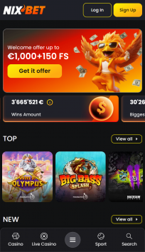Nixbet Casino Homepage Mobile
