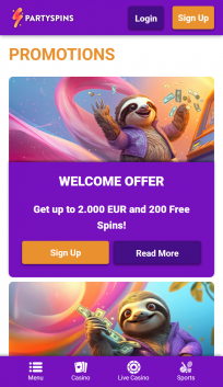 PartySpins Homepage Mobile