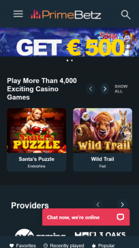 PrimeBetz Casino Homepage Mobile