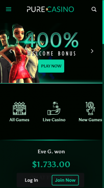 Pure Casino Homepage Mobile