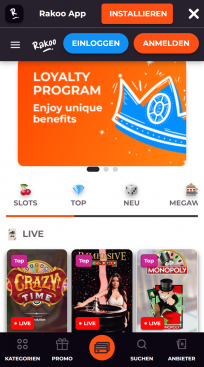 Rakoo Casino Homepage Mobile