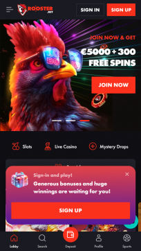 Rooster.bet Homepage Mobile