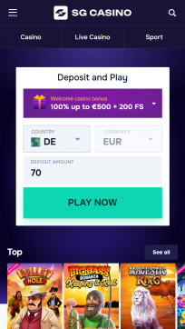 SGCasino Homepage Mobile