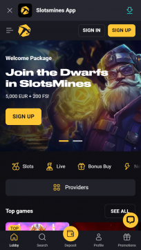 SlotMines Casino Homepage Mobile