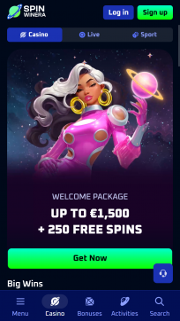 SpinWinera Homepage Mobile