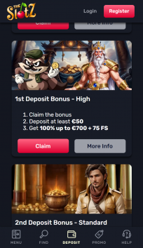 TheSlotz Casino Homepage Mobile