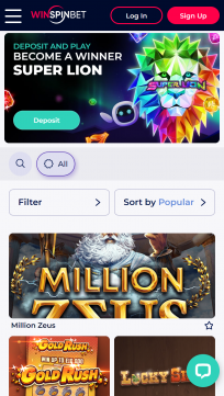 WinSpinBet Homepage Mobile