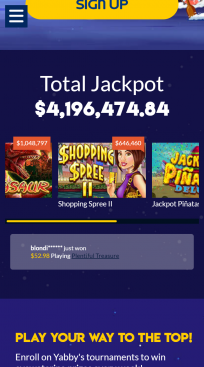 Yabby Casino Homepage Mobile