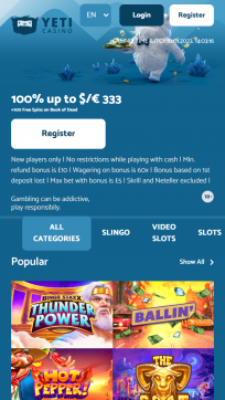 Yeti Casino Homepage Mobile