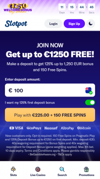 Slotpot Homepage Mobile