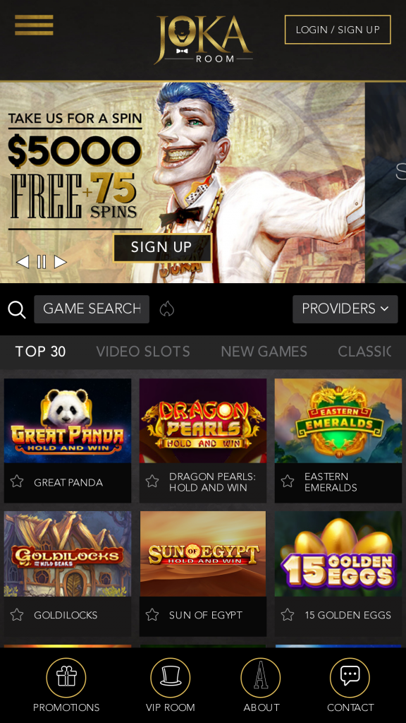 JokaRoom Casino Homepage Mobile