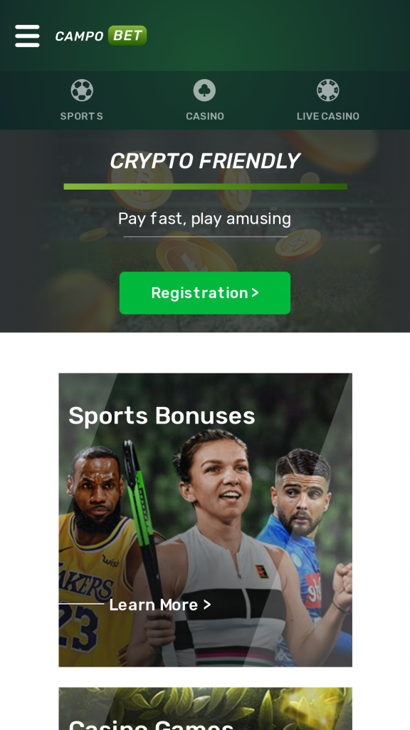 CampoBet Casino Homepage Mobile
