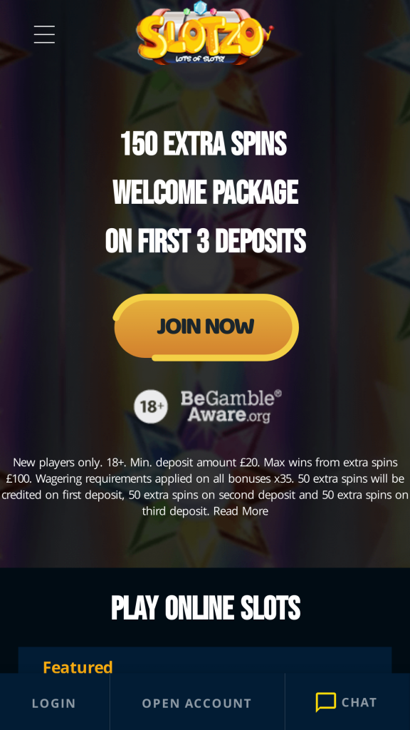 Slotzo Homepage Mobile