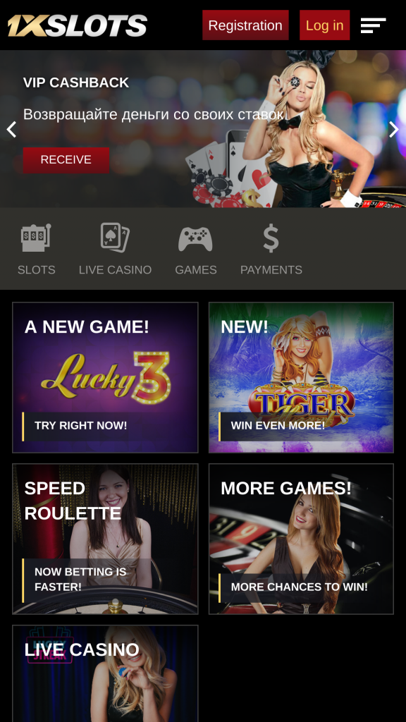 1xSlots Casino Homepage Mobile