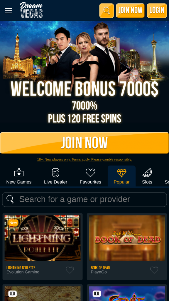 Dream Vegas Homepage Mobile