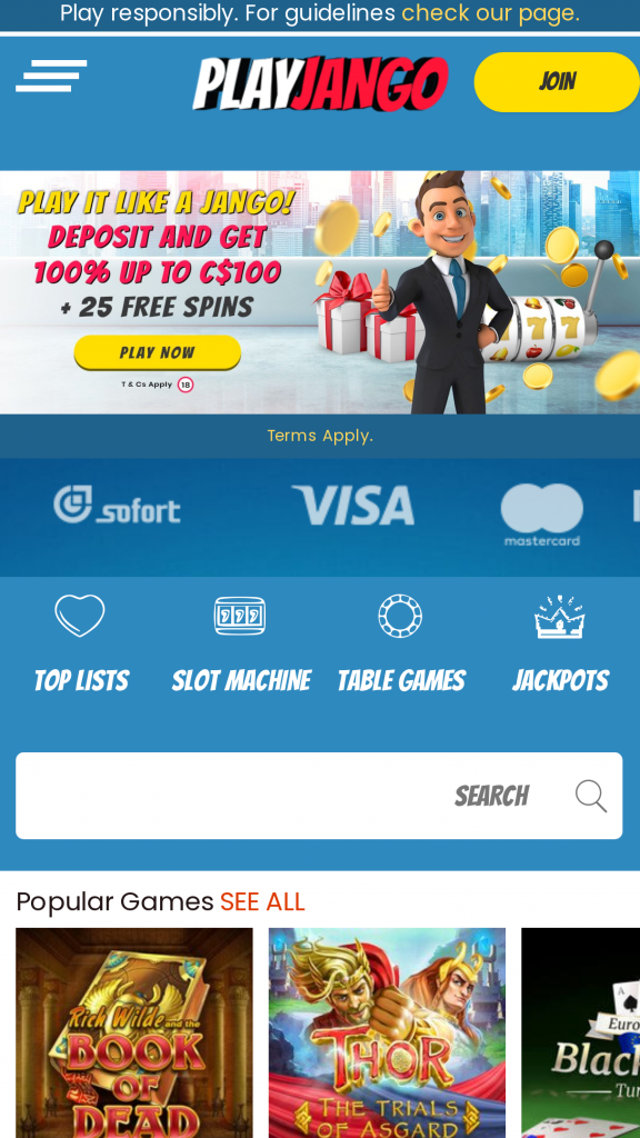 Playjango Homepage Mobile