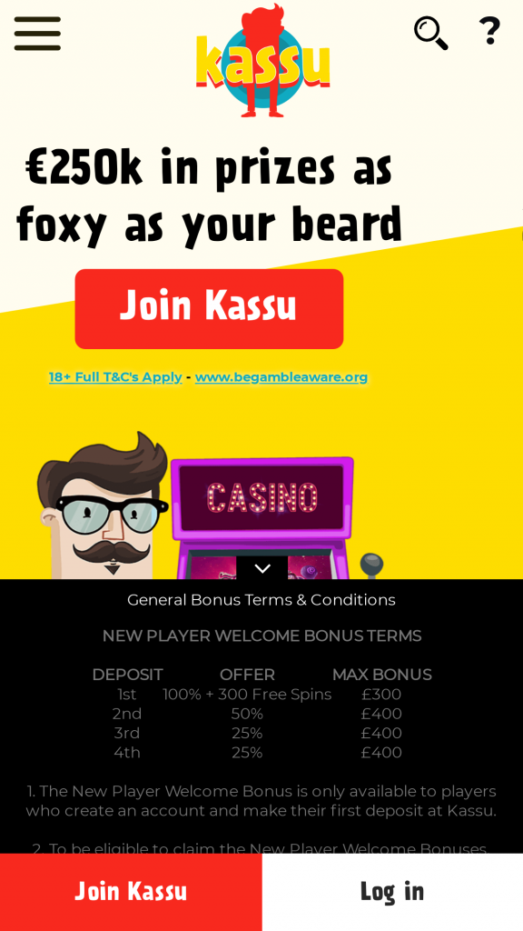 Kassu Casino Homepage Mobile